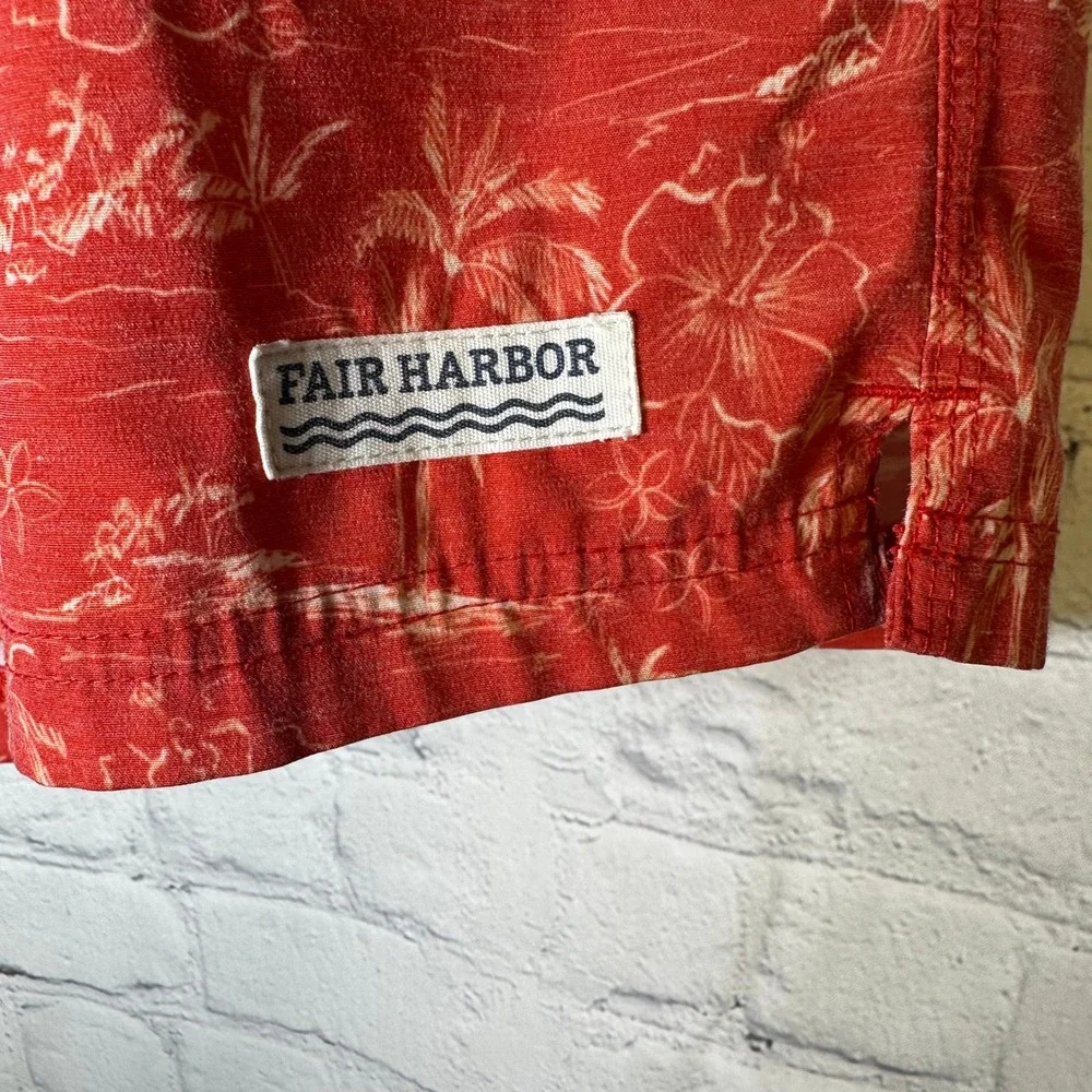 Fair Harbor Mens Red Tropical Palm Floral Board Shorts‎ Swim Trunks Size 36